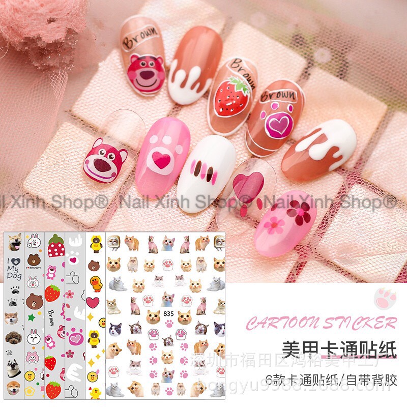 [HCM]Sticker nail dễ thương / cartoon  dán móng tay phụ kiện nail  hình mèo 3D gấu 3D