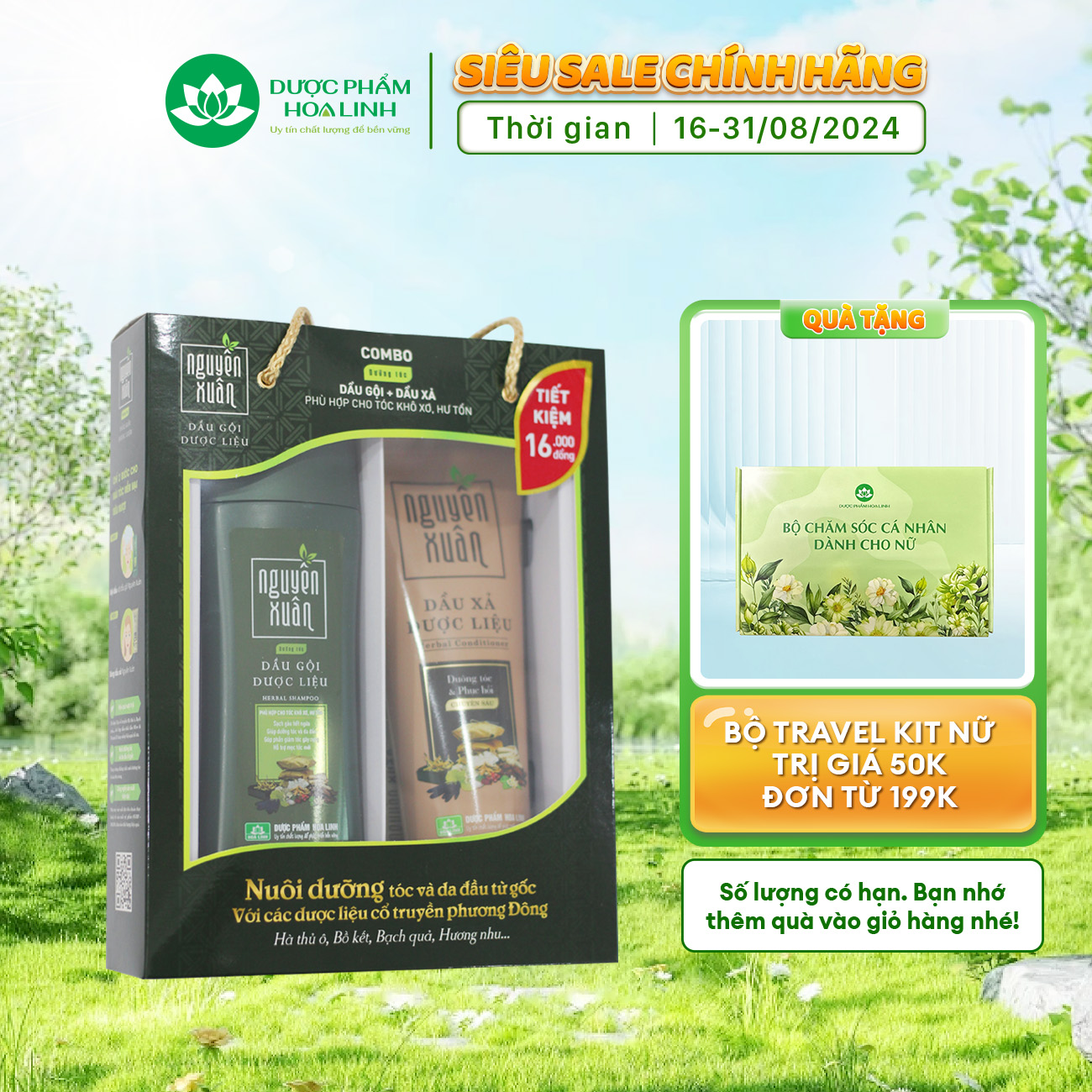 Combo Dầu gội 200ml và Dầu xả 150ml Nguyên Xuân Xanh dưỡng tóc chuyên sâu