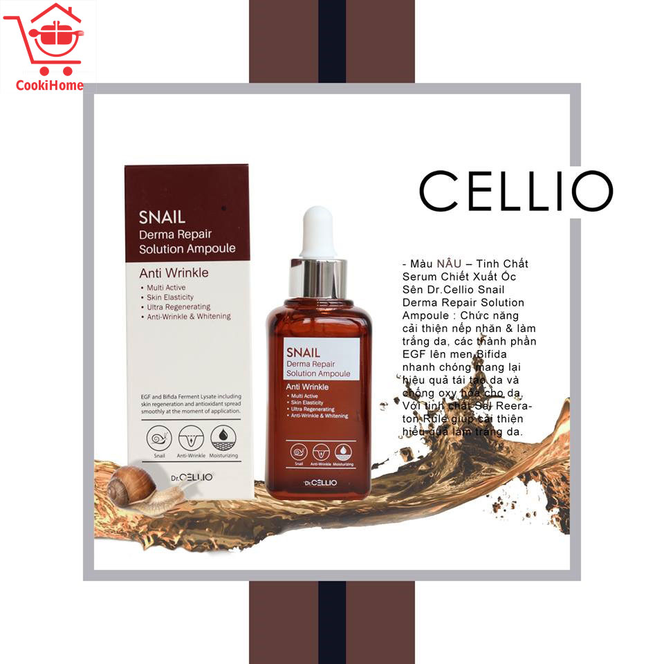 Serum tinh chất ốc sên siêu tái tạo, đàn hồi cho da CELLIO Snail Derma Repair Solution Ampoule