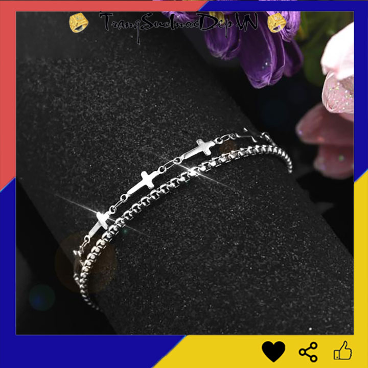 VÒNG LẮC TAY NỮ INOX THÁNH GIÁ 2 TẦNG trắng sáng, không đen đẹp, siêu cute