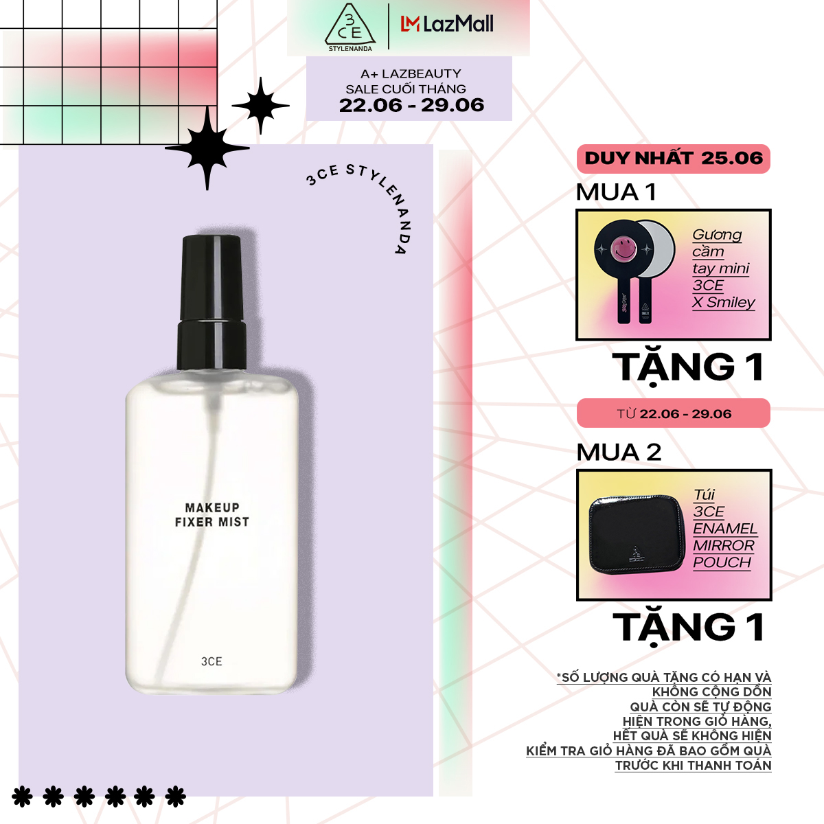 Xịt Cố Định Lớp Trang Điểm KHÔNG NHŨ 3CE MAKEUP FIXER MIST 100ml