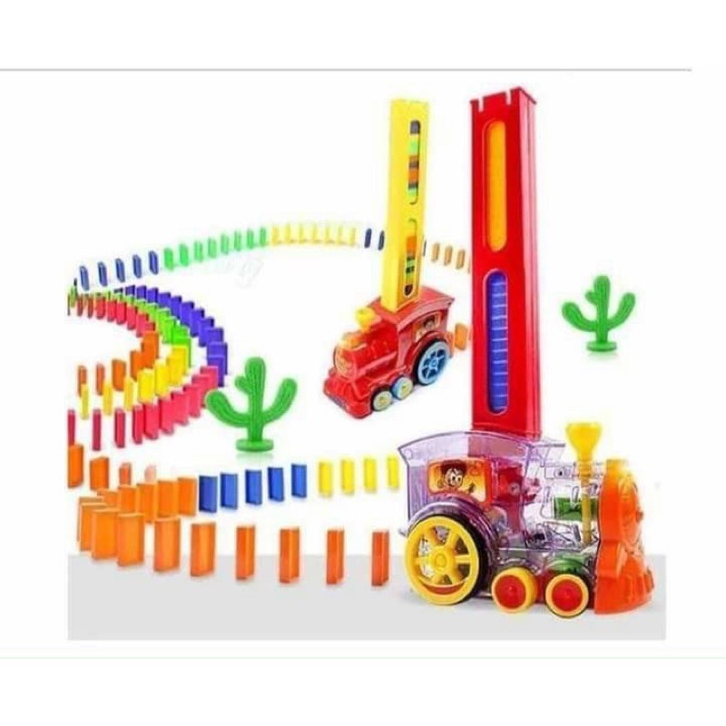Đồ chơi xe lửa thông minh thả domino tự động 63 chi tiết cho bé siêu hay phát triển trí tuệ