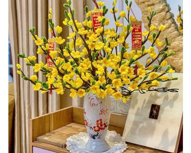 Set nguyên liệu kẽm nhung làm 15 cành hoa mai chưng tết
