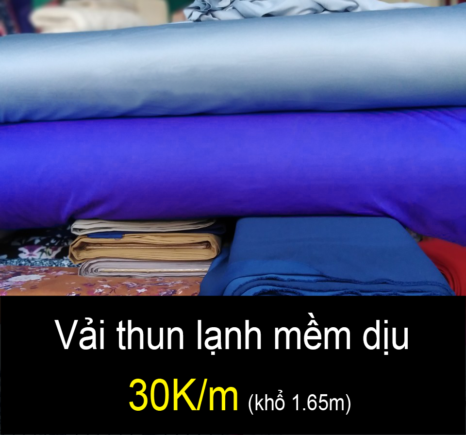 Vải thun lạnh màu xám, xanh dương mềm mịn may đồ 30K/m