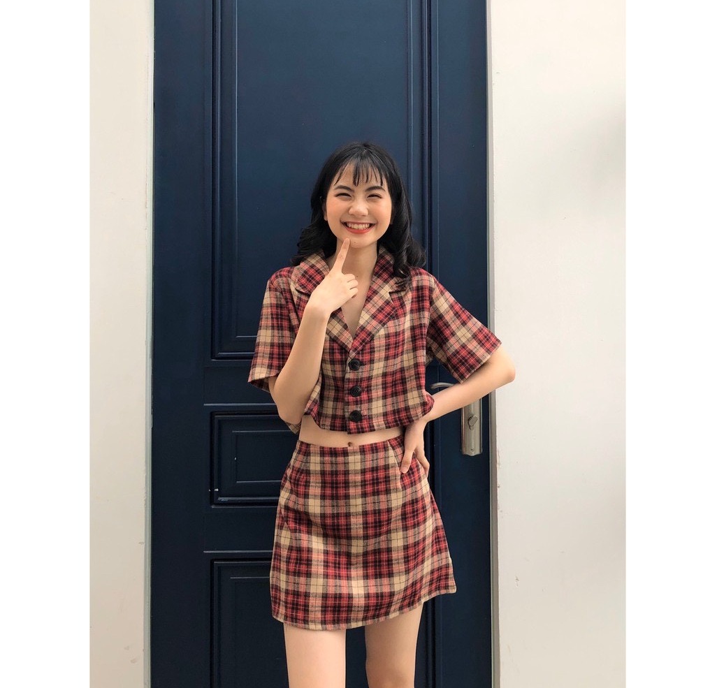 ❤[CỰC ĐỘC CỰC HIẾM ] ❤ SET VÁY CHÂN VÁY KẺ / SET ÁO VEST CRT MIX CHÂN VÁY KẺ VINTAGE 179