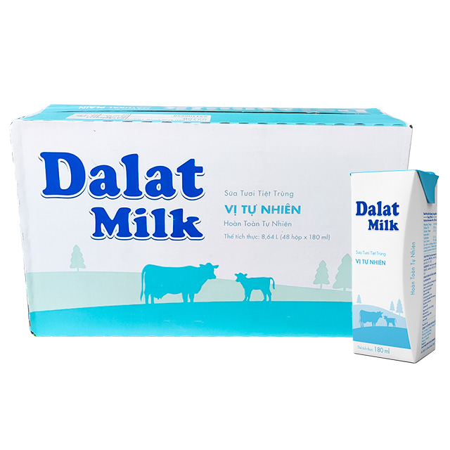 Sữa Tươi ĐÀ LẠT MILK Không Đường 180ML THÙNG 48 HỘP 180ML HỘP