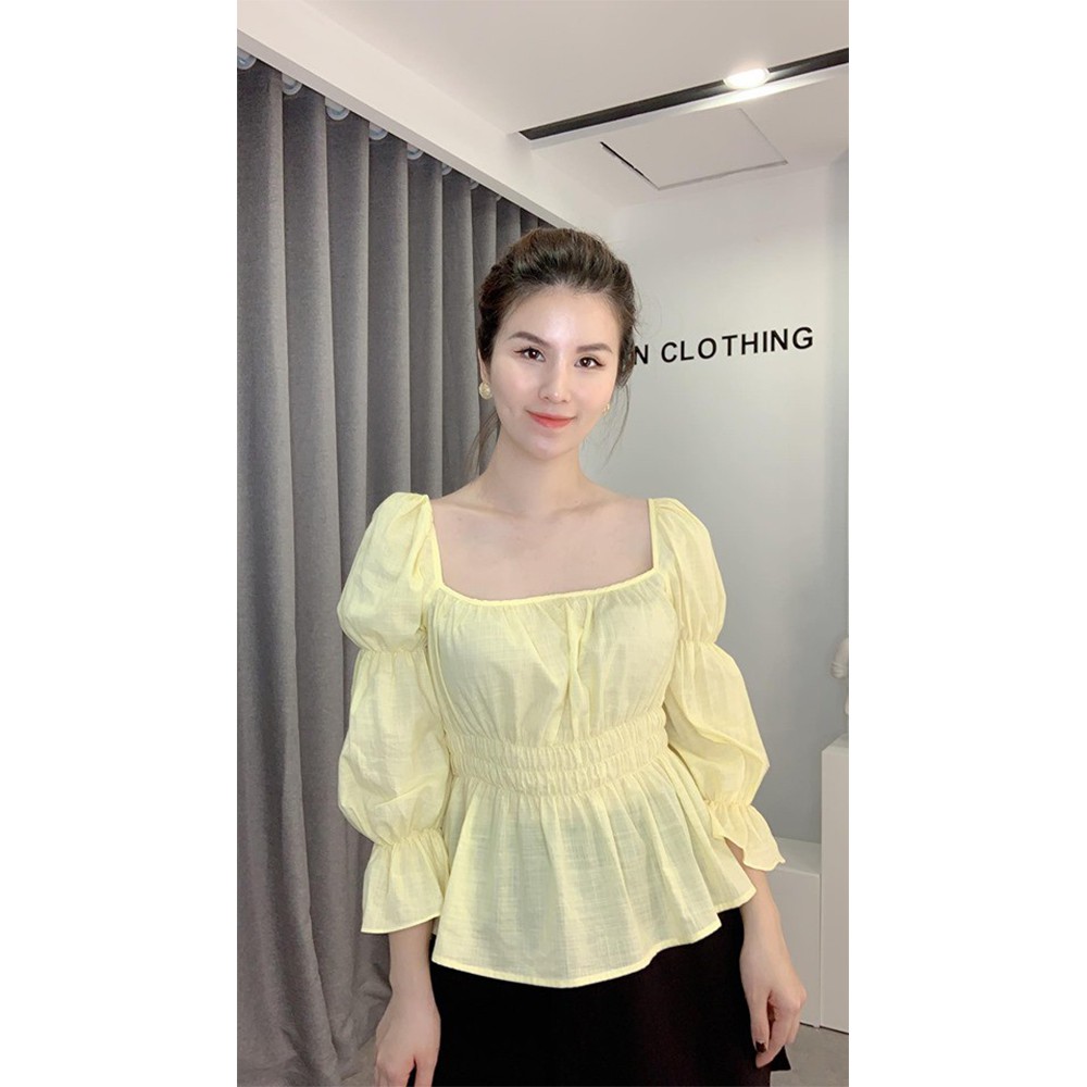 Áo kiểu nữ tay bồng màu vàng bo eo LIIN Clothing SM2701