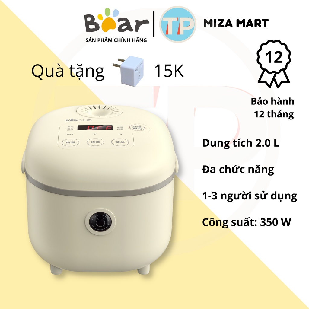 Nồi cơm điện Bear DFB-B20A1, 2L, chức năng hẹn giờ nấu, có thể nấu cháo, ninh hầm, độ bền cao