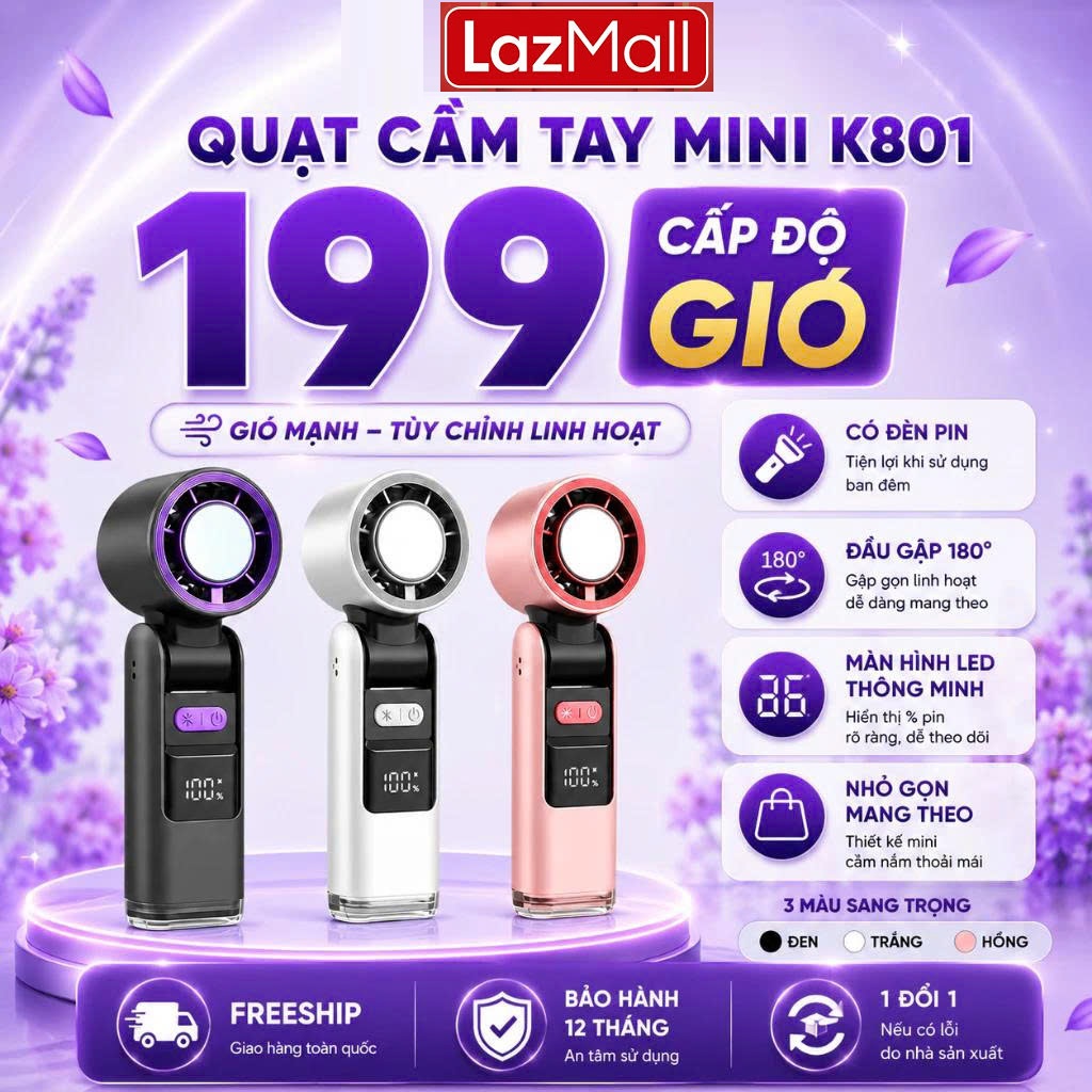 Lazmall Prime Big Deal Handheld Fan with 100 Speeds and Strong Wind with Led Battery Display and Strap, 199-Level Wind Fan with Extremely Fast Cooling