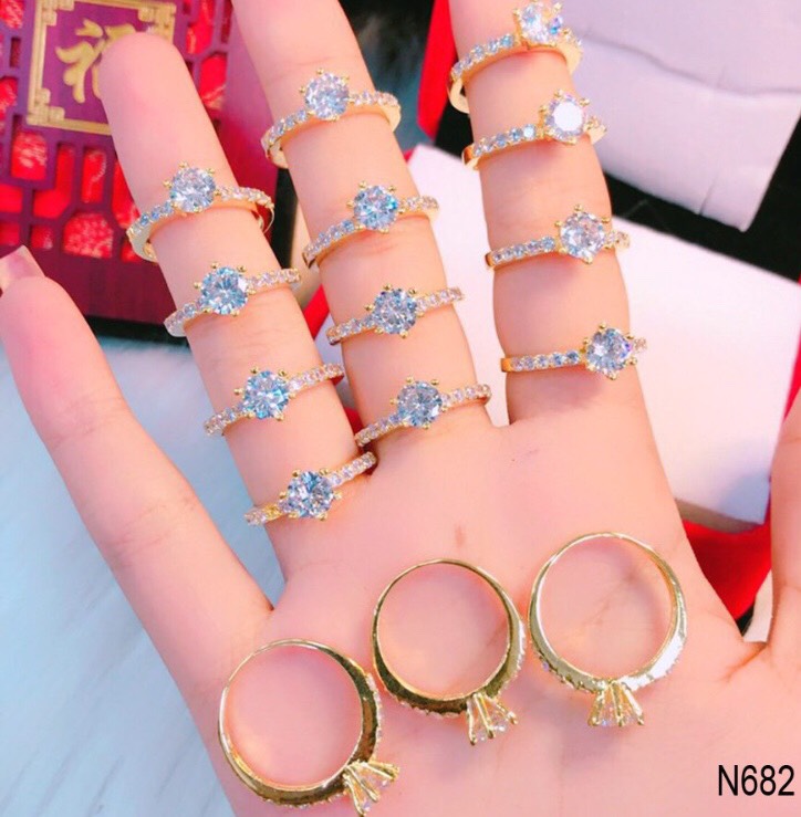 Nhẫn nữ đính đá bản nh, nhẫn vàng nữ mạ 24k cao cấp n004 namoo jewelry