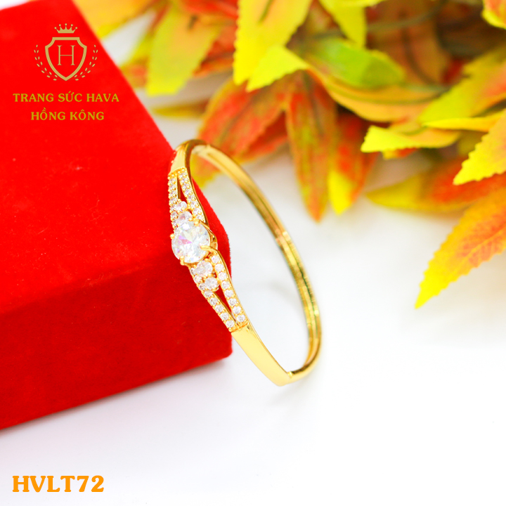 Lắc Tay Nữ, Vòng Tay Cứng Mặt Đính Đá Màu Trắng Titan Xi Mạ Vàng Non 10k, 18k, 24k Thật Cao Cấp (Không Bị Xỉn Đen) - Trang Sức Hava Hong Kong