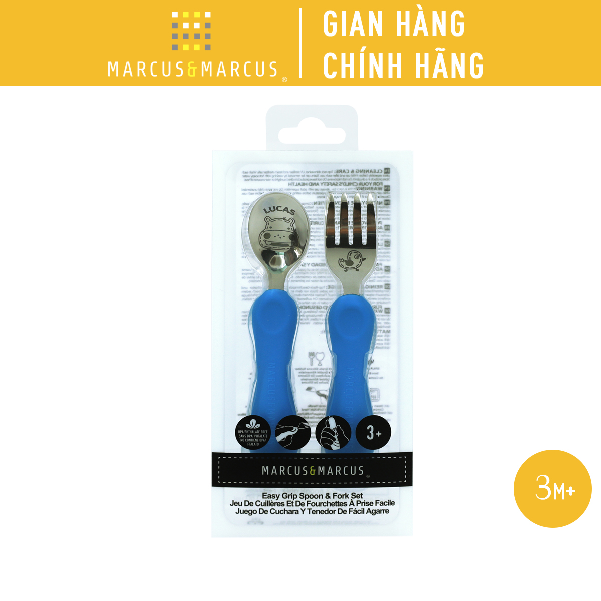 Bộ thìa nĩa ăn dặm cho bé Easy Grip Marcus & Marcus, từ 3 tuổi - Lucas