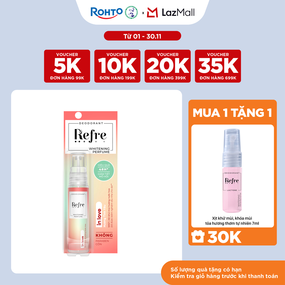 Xịt khử mùi dưỡng trắng hương nước hoa Refre Whitening Perfume In Love - Hương Tình Yêu 30ml