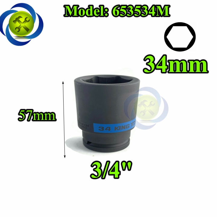 Tuýp 34mm 3/4 kingtony 653534m loại ngắn 6 cạnh màu đen