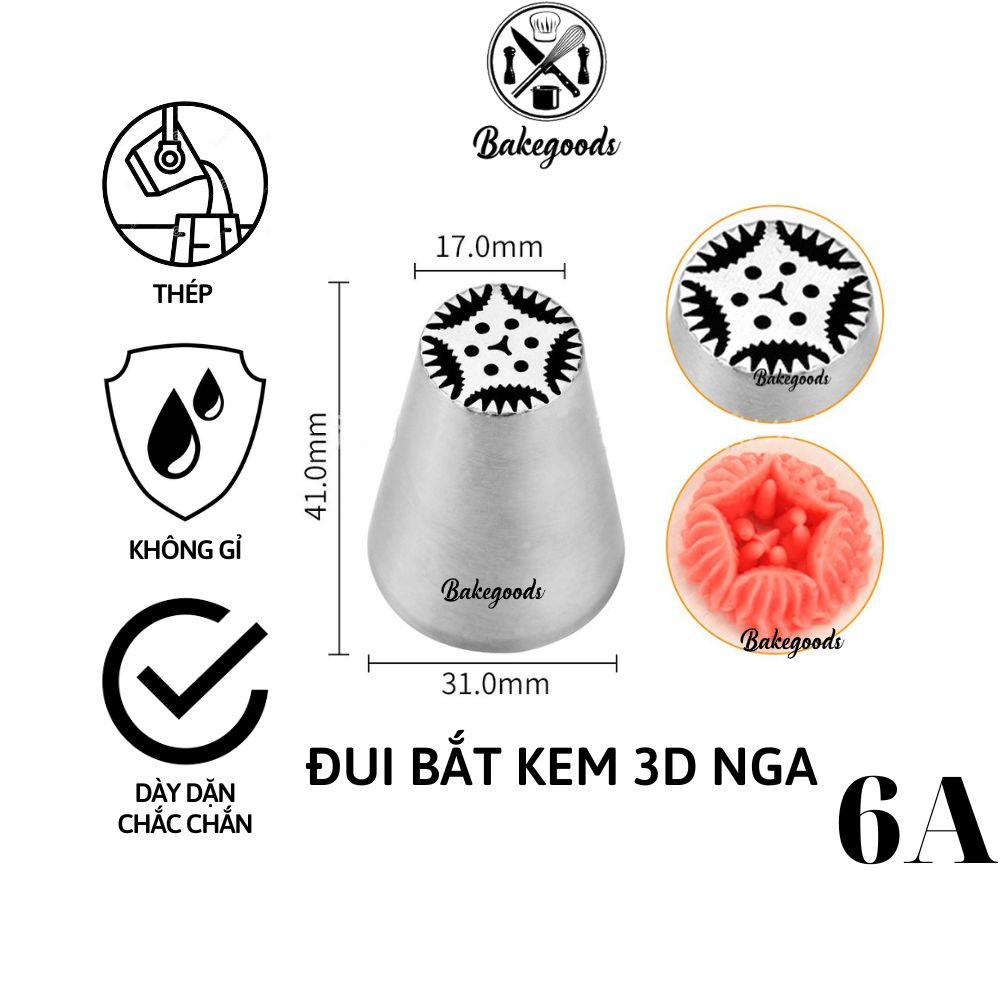 Đui Bắt Kem 3D Nga, đuôi bắt hoa tulip 5 cánh răng cưa, đui 3D Nga dùng trang trí bánh sinh nhật, bánh cupcake hình bó hoa