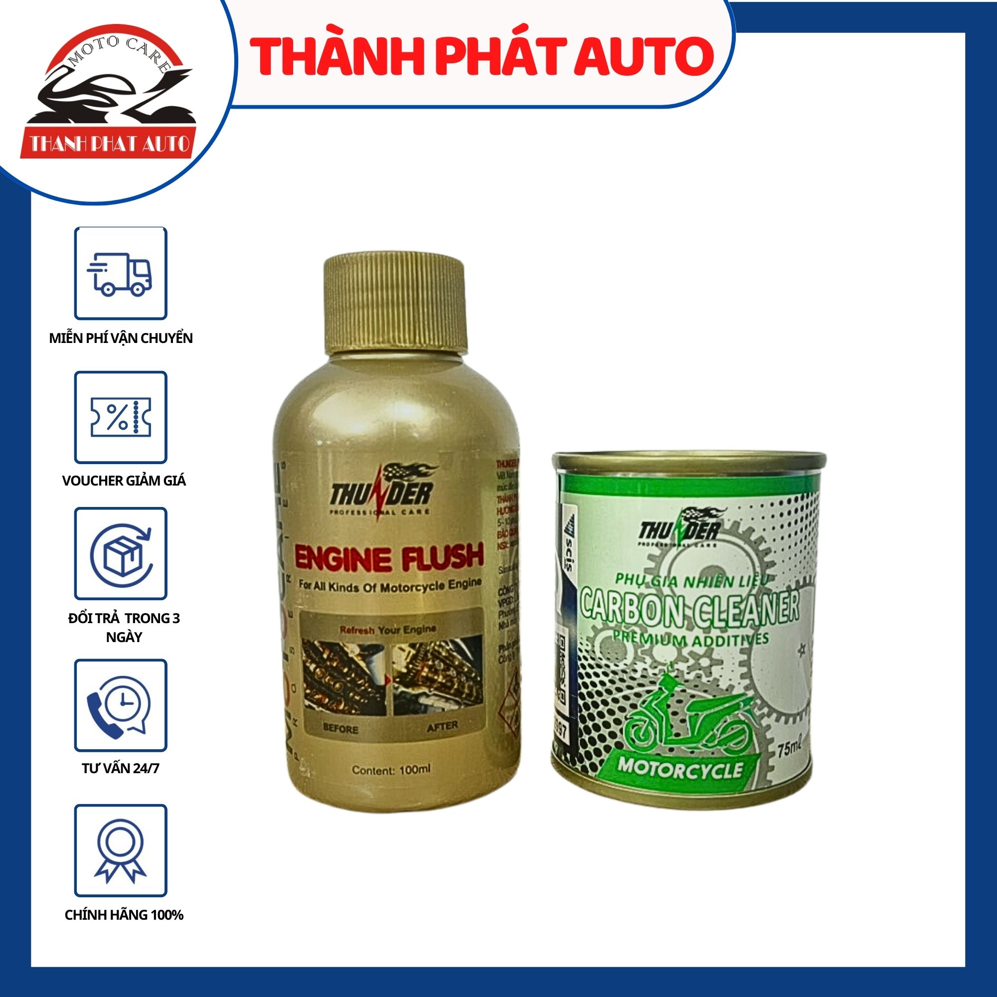 [HCM]Combo 2 lon Vệ Sinh Buồng Đốt và Vệ sinh động cơ Thunder 100ml êm xe nhẹ máy tẩy sạch cặn bám lâu ngày