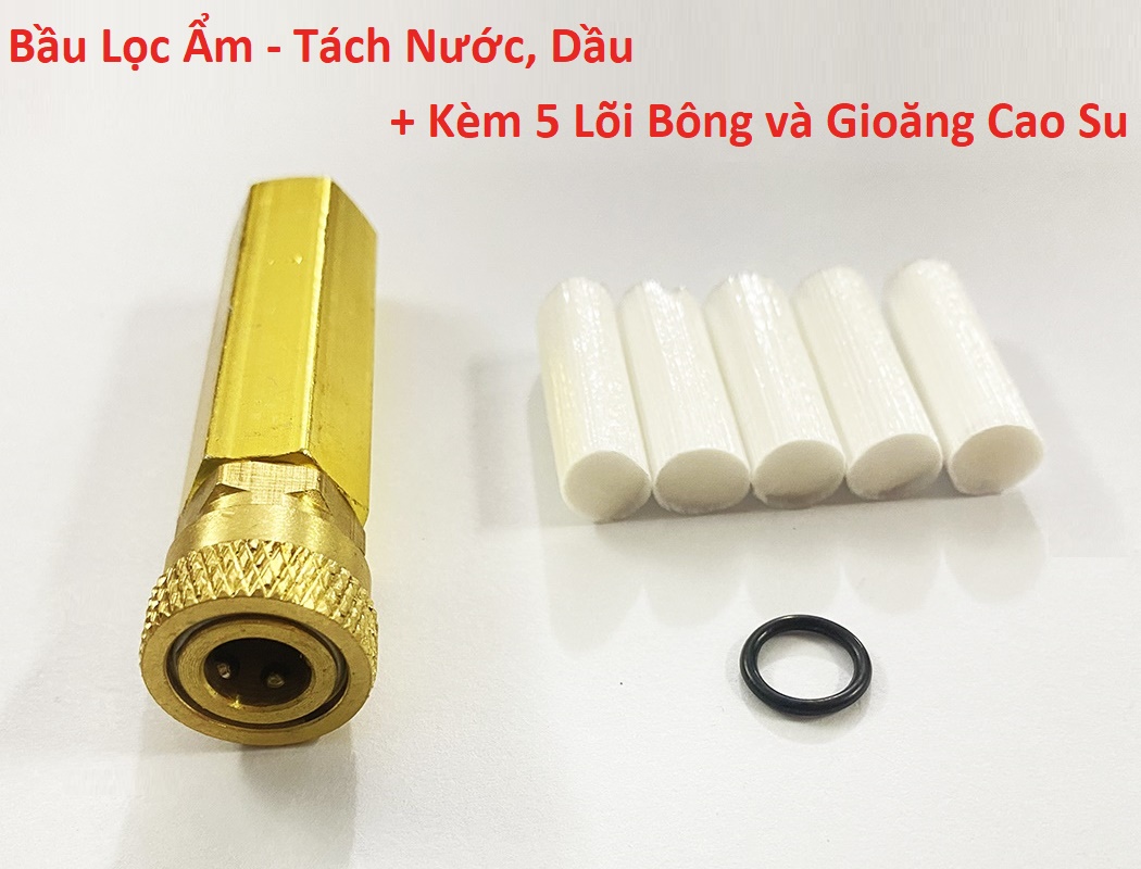 Đầu Lọc Ẩm - tách nước, dầu silicone, bầu lọc ẩm (Nhỏ) + Tặng kèm 5 bông Lọc Ẩm và Gioăng cao su, cho bơm Tay Cao Áp pkb ( ti bơm, van nạp 1 chiều, vòi bơm, vít xả, Ron, phon, Đồng Hồ áp, đầu chuyển đổi, bơm cao áp....)