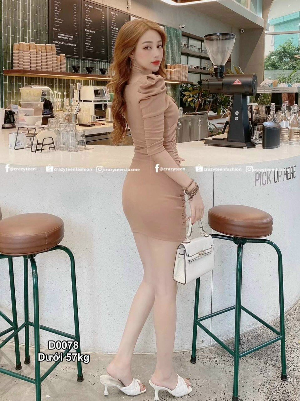 Đầm body tay phồng nhún hai bên xinh xắn thời trang hot teen. qc