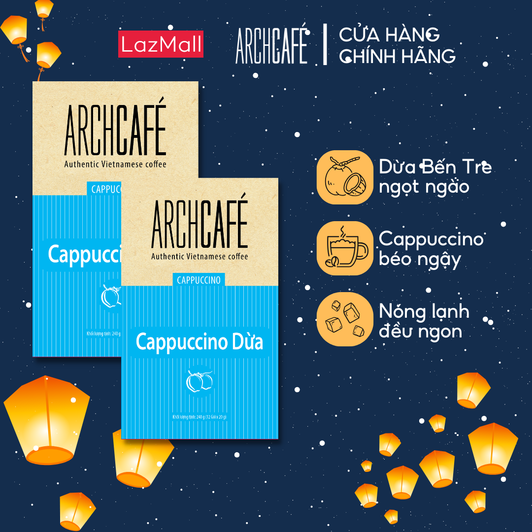 Combo 2 hộp Cappuccino Dừa - Cà phê hòa tan Archcafe (Hộp 12 gói x 20g)