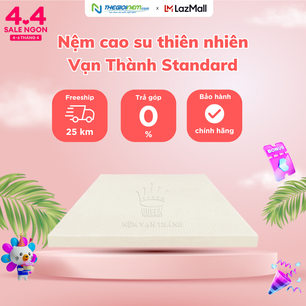 Nệm cao su 100 thiên nhiên Vạn Thành Standard 160 x 200 x 10cmBảo hành 12 năm.