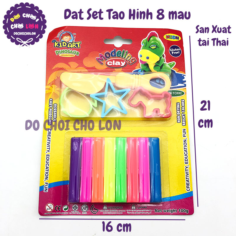 Vỉ đất sét nặn tạo hình 8 màu Thái Lan kèm khuôn và dao cắt