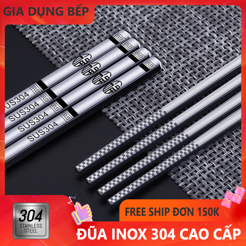 Combo 10 đôi đũa INOX 304 chữ Phúc khắc laser chống trượt - Gia dụng bếp