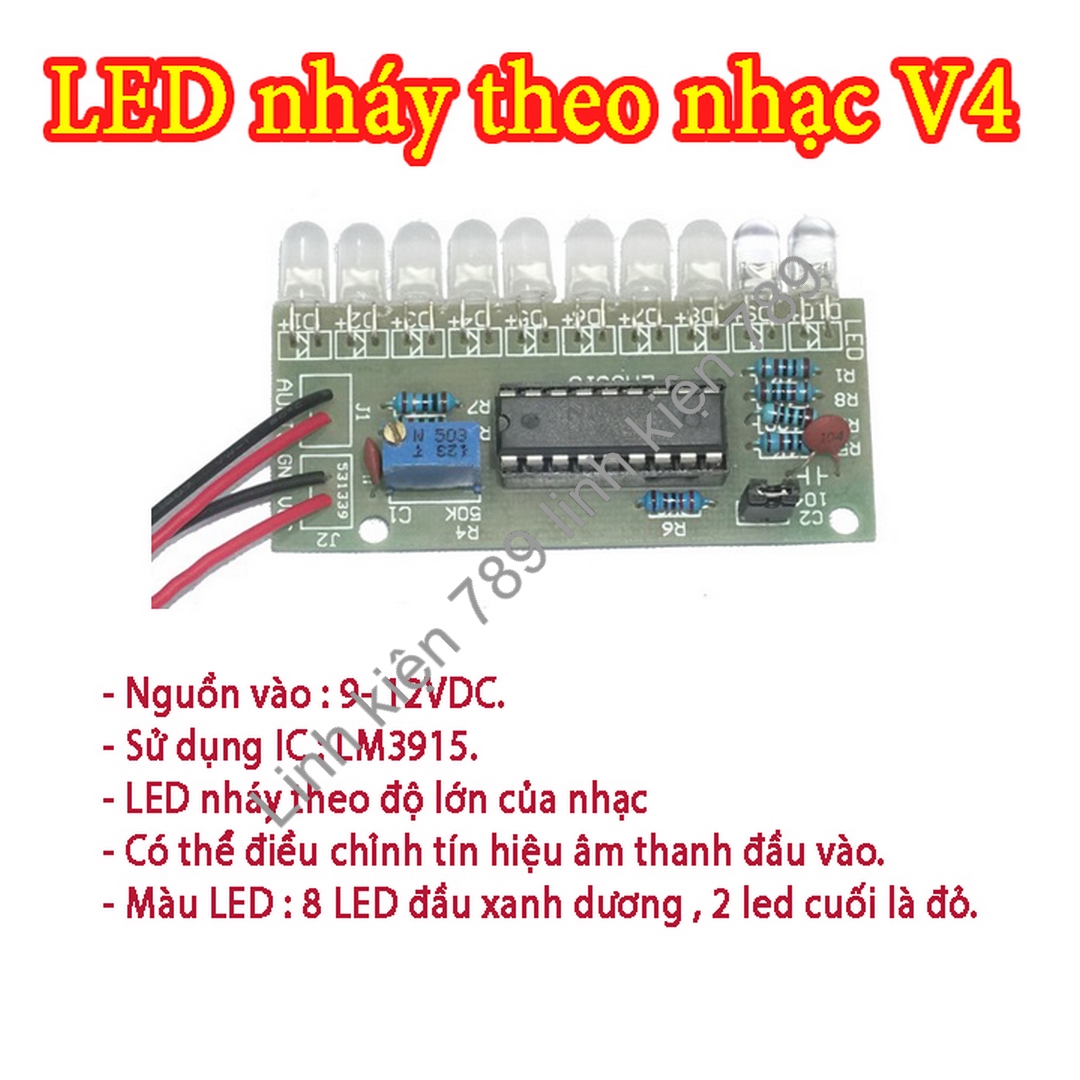 Mạch LED nháy theo nhạc V4 10 LED LM3915 - Linh Kiện 789