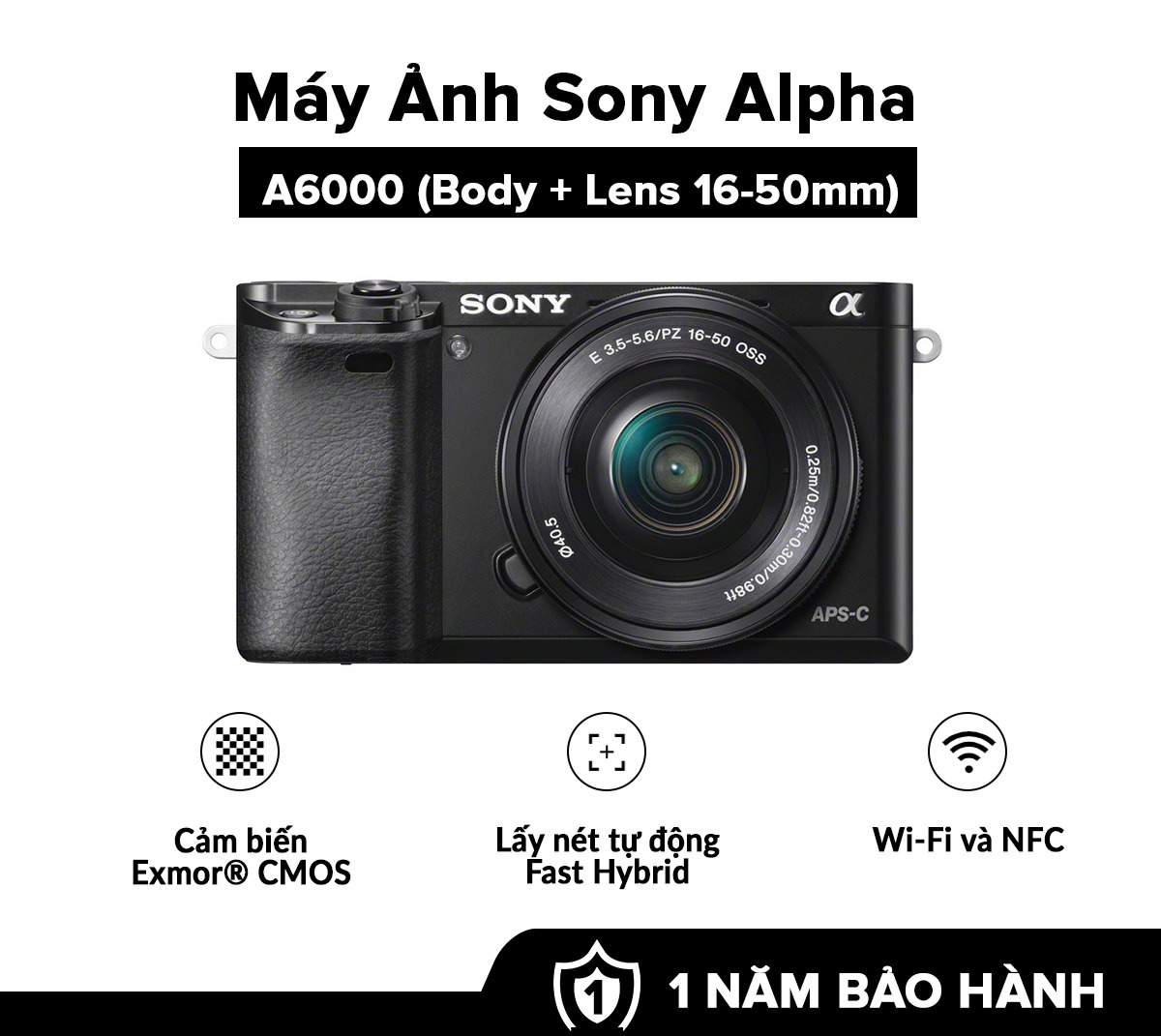 [HÀNG CHÍNH HÃNG-TRẢ GÓP 0%] Máy Ảnh Sony Alpha A6000 + 16-50mm Bộ xử lý hình ảnh: BIONZ X Cảm biến: APS HD (kèm thẻ nhớ và túi máy ảnh)