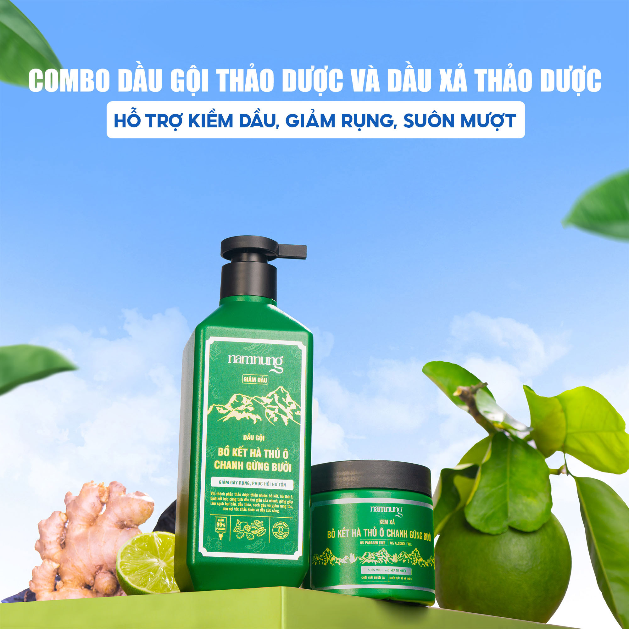 Bộ gội xả thảo dược NAM NUNG kiềm dầu - Hỗ trợ giảm dầu, bết, gàu, ngăn rụng tóc, dưỡng tóc chắc khỏe