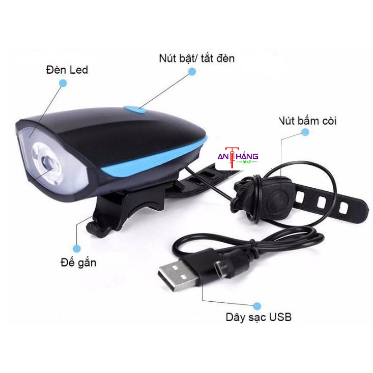 Đèn còi xe đạp thể thao sạc usb _ an thắng bike