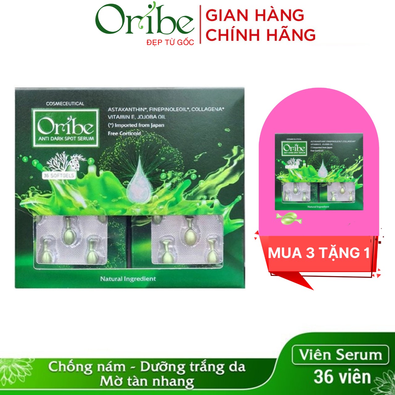 Viên serum dưỡng trắng da, làm mờ vết thâm nám, chống lão hóa oribe