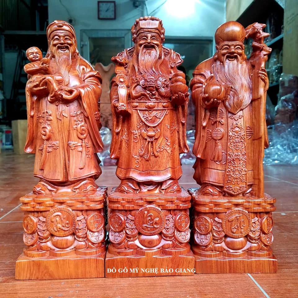 Bộ tượng tam đa phúc lộc thọ gỗ hương cao 40cm