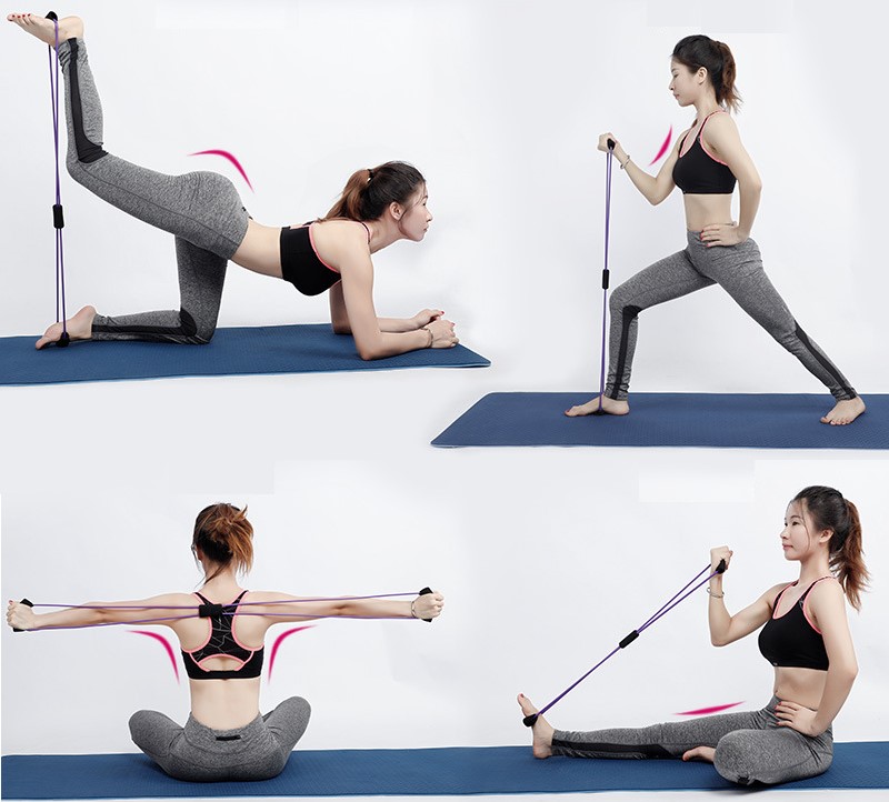 Dây tập yoga hình số 8, dây đàn hồi tập thể hình, dây tập gym đa năng, đai hình số 8 tập cơ, dụng cụ tập thể dục đa năng