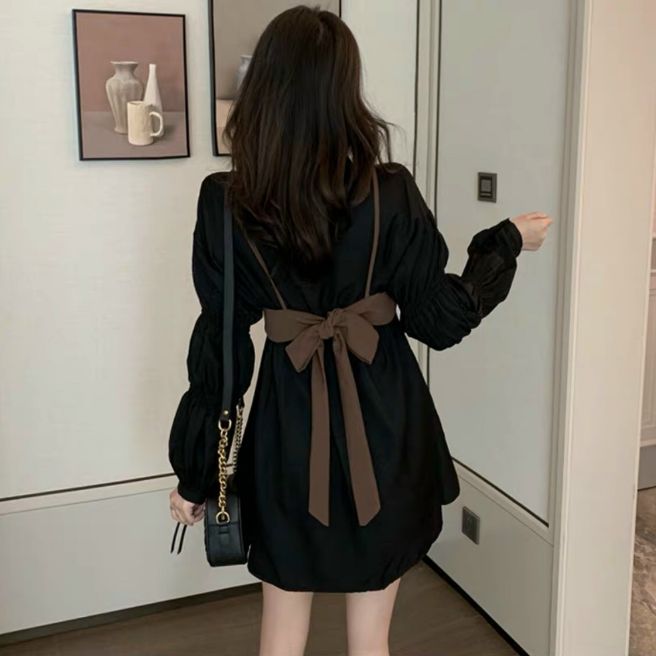 Đầm nữ phối áo cột nơ sau form 50kg đầm kiểu sơ mi tay dài đầm vải kate