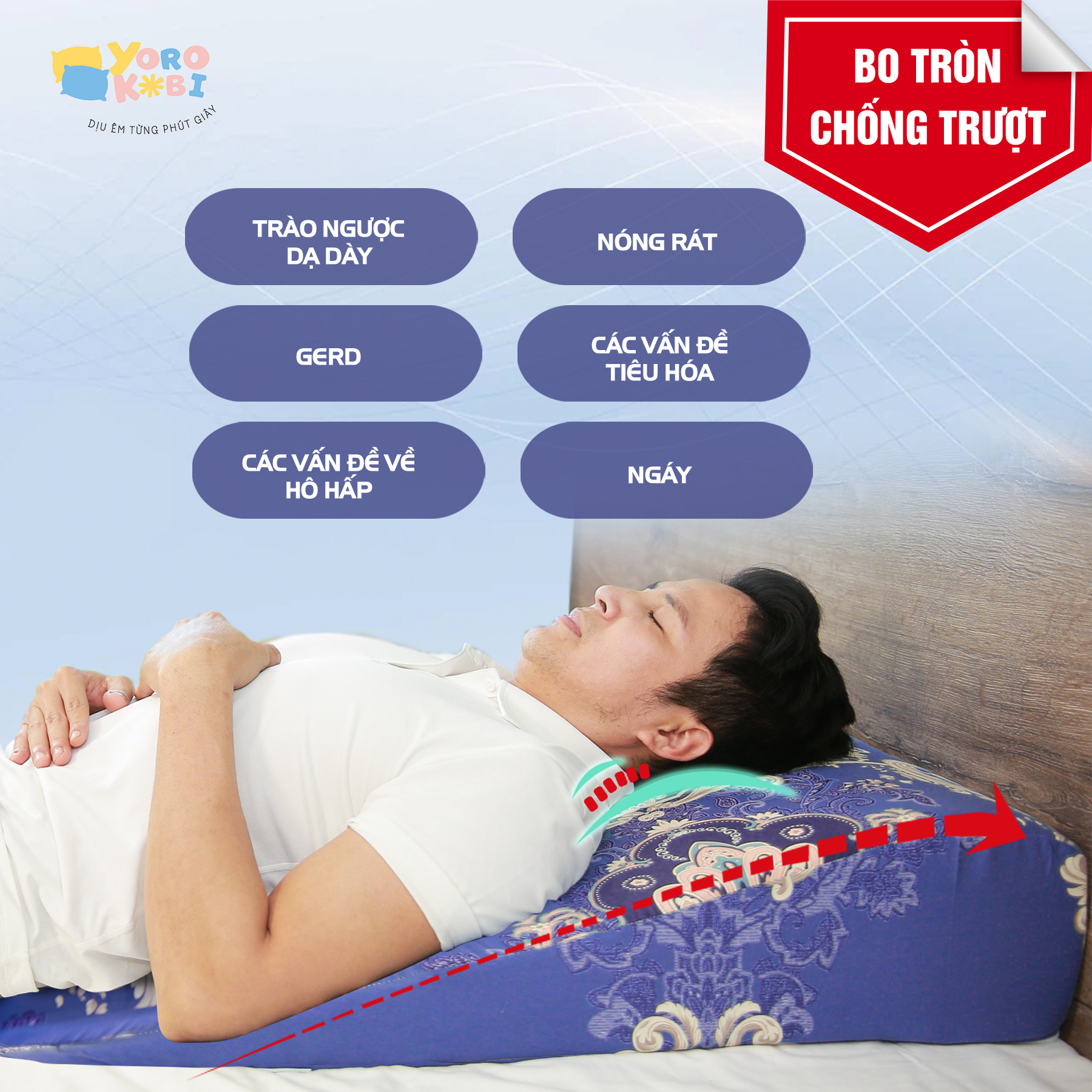 GỐI CHỐNG TRÀO NGƯỢC DẠ DÀY NGƯỜI LỚN YOROKOBI - KT: 70x60x14CM, HÀNG THƯƠNG HIỆU