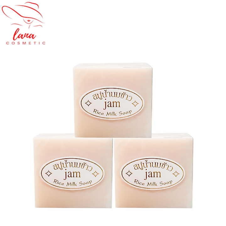 3 cục xà phòng trắng da cám gạo thái lan jam rice milk soap