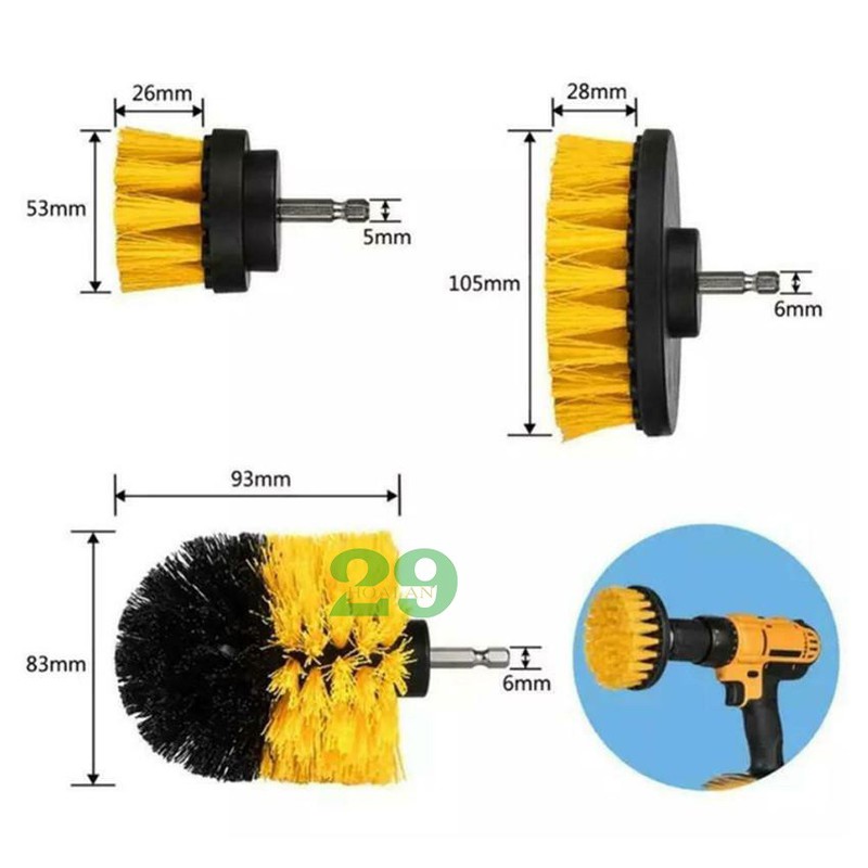 Bộ 3 đầu cọ bàn chải gắn máy Khoan cầm tay - Dụng cụ vệ