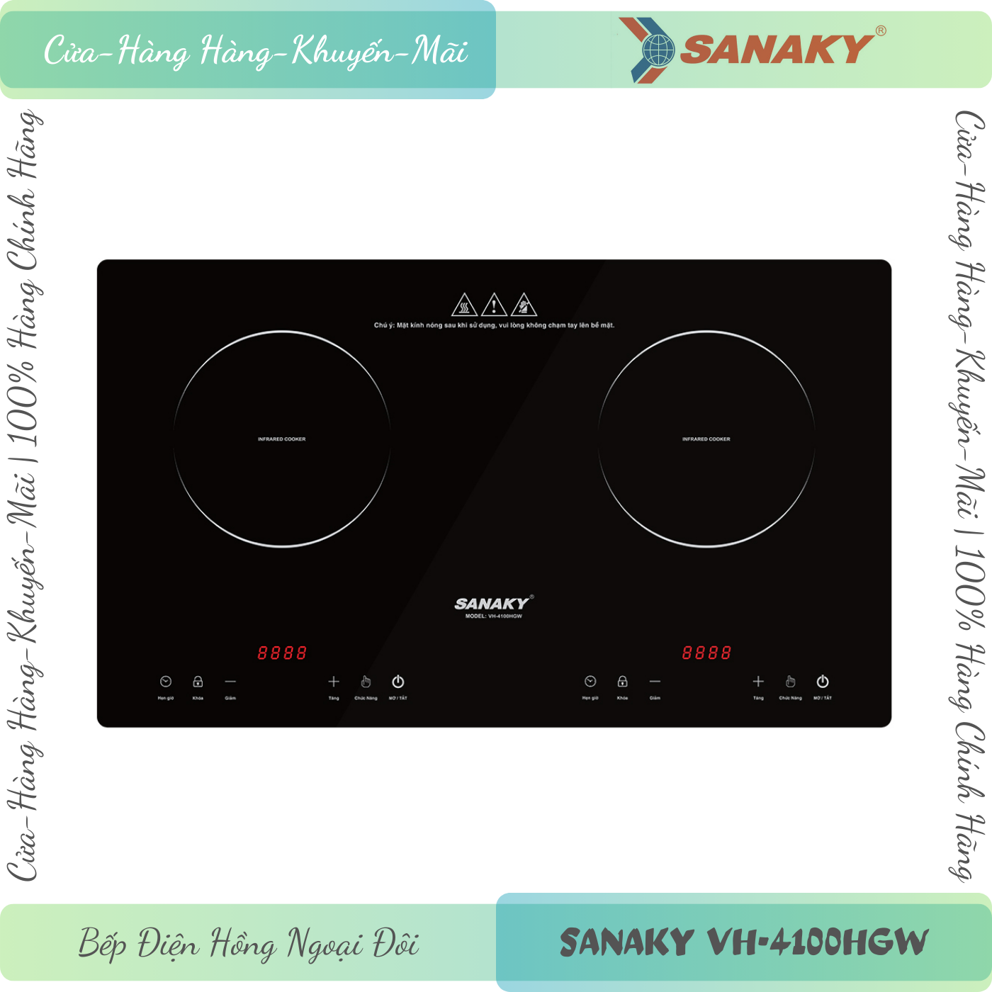 Sanaky vh-4100hgw | bếp điện hồng ngoại đôi âm sanaky vh-4100hgw - mặt kính ceramic cao cấp, kich thước 73cm x 43cm - hàng chính hãng