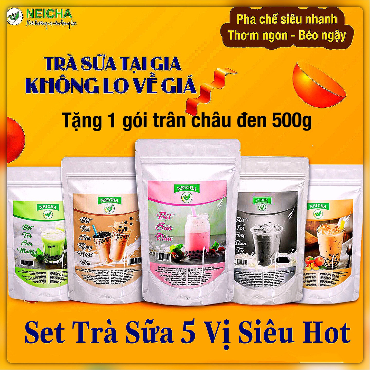 (Combo siêu rẻ) Set 30 Ly TRÀ SỮA PHA SẴN SIÊU NHANH 5 vị dâu, nhật bản, đào, matcha, than tre. TẶNG 1 GÓI TRÂN CHÂU ĐEN.