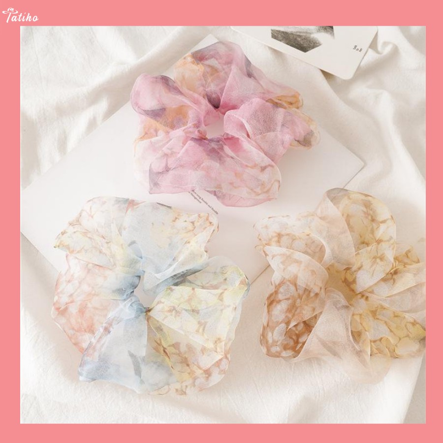 Dây cột tóc scrunchies màu loang tiểu thư bản to vải voan - sc002