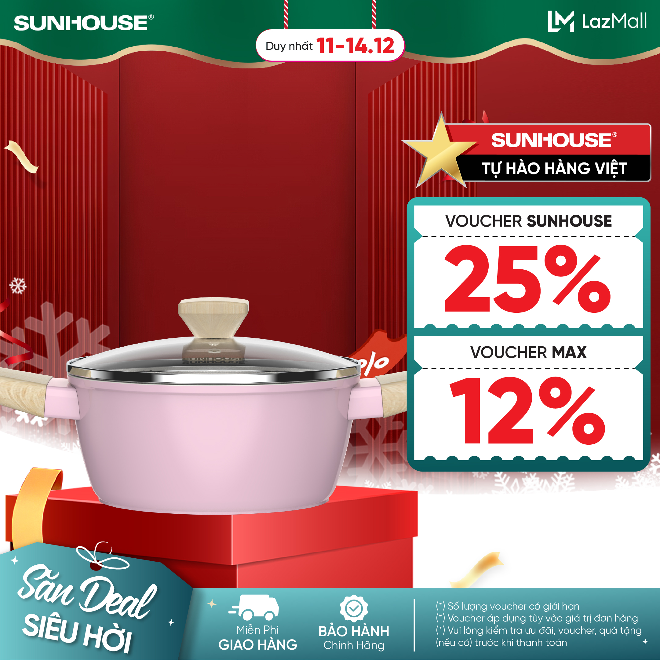 Nồi phủ sứ Nano đáy từ Sunhouse Healthy SHG7979MP20-24 - Chống dính Nano Ceramic - Dùng mọi loại bếp