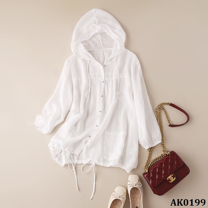 Ak0199-áo khoác đi nắng linen có nón