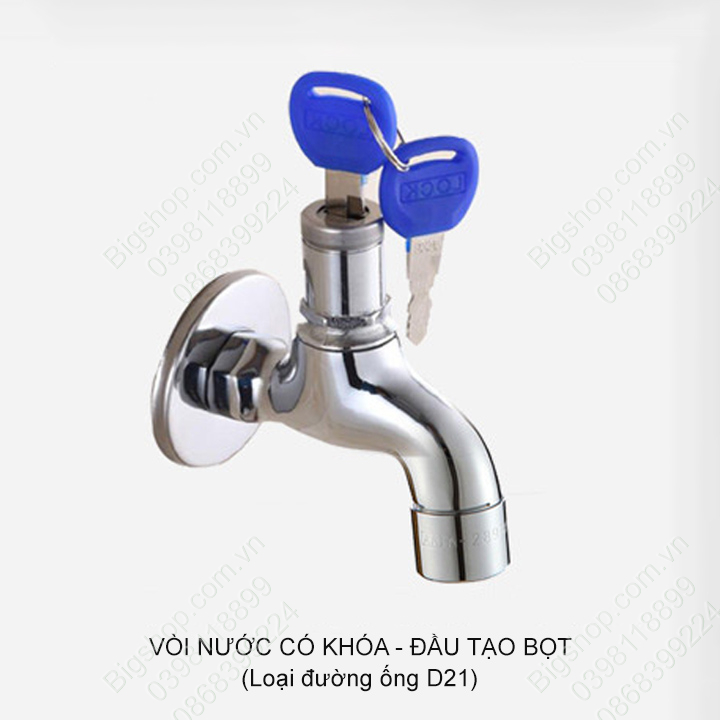 Vòi nước lạnh gắn tường mở bằng chìa khóa, loại cho đường ống 21mm (kho hàng hà nội)