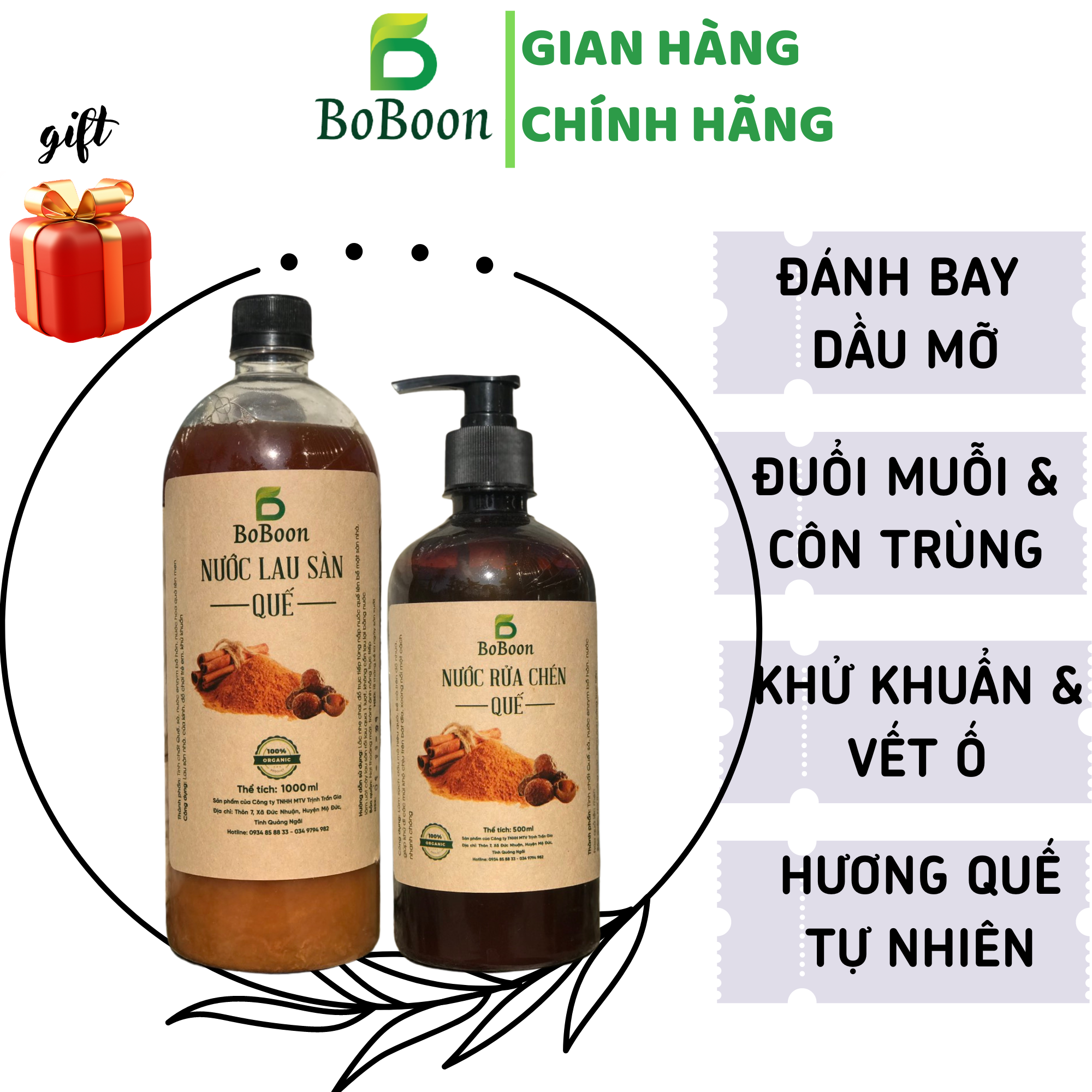 Combo Nước rửa chén và nước lau sàn BoBoon enzym bồ hòn quế