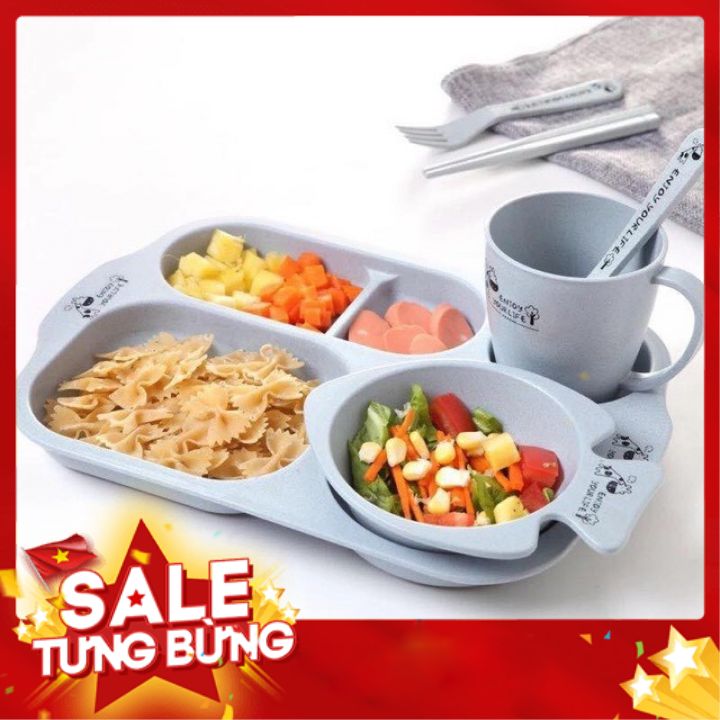 Khay ăn dặm lúa mạch trọn bộ 6 chi tiết cho bé