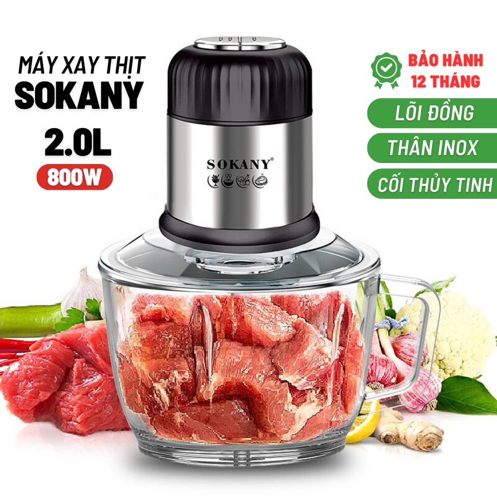 Máy Xay Thịt Đa Năng SOKANY SK-7025 Cối Thủy Tinh, Máy Xay Thịt, Máy Xay Thực Phẩm, Máy Xay Rau Củ Đa Năng Dung Tích 2L Công Suất 800W Siêu Khỏe, Lõi Đồng Siêu Bền - BẢO HÀNH 12 THÁNG