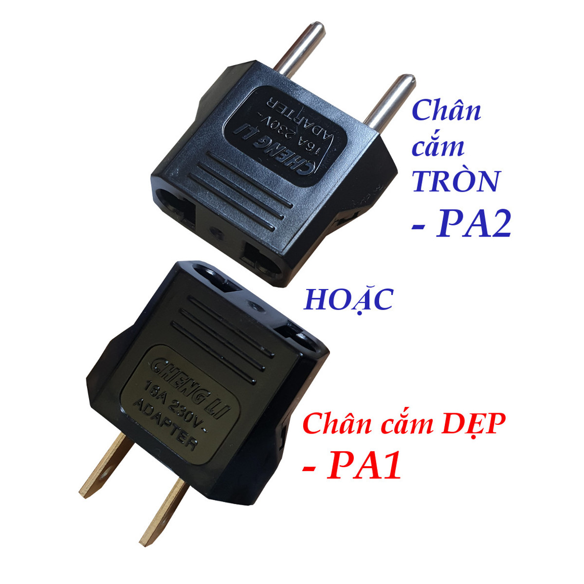 Phích cắm đổi chân cắm tròn hoặc dẹp Chengli - chân cắm dẹp PA1 - chân cắm tròn PA2