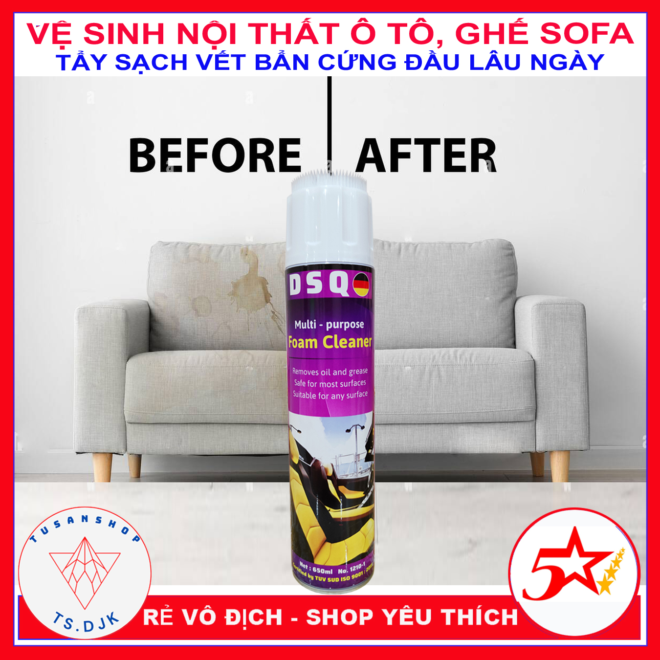 [ HÀNG NHẬP ] Chai Xịt Vệ Sinh Nội Thất Ô Tô, Dung Dịch Làm Sạch Ghế Da, SOFA, Nhựa Nhám-FOAM CLEAN - TUSAN SHOP