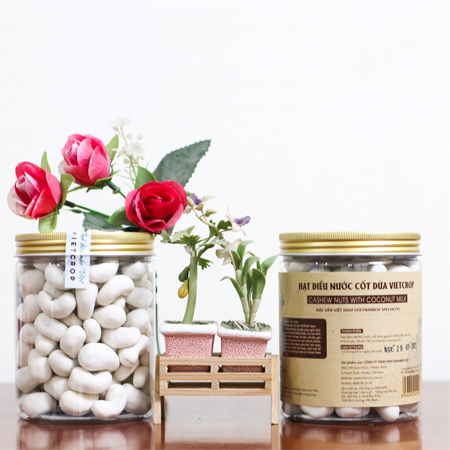 Hạt điều nước cốt dừa VIETCROP - hũ 350gr phủ vị nước cốt dừa từ những hạt điều Bình Phước