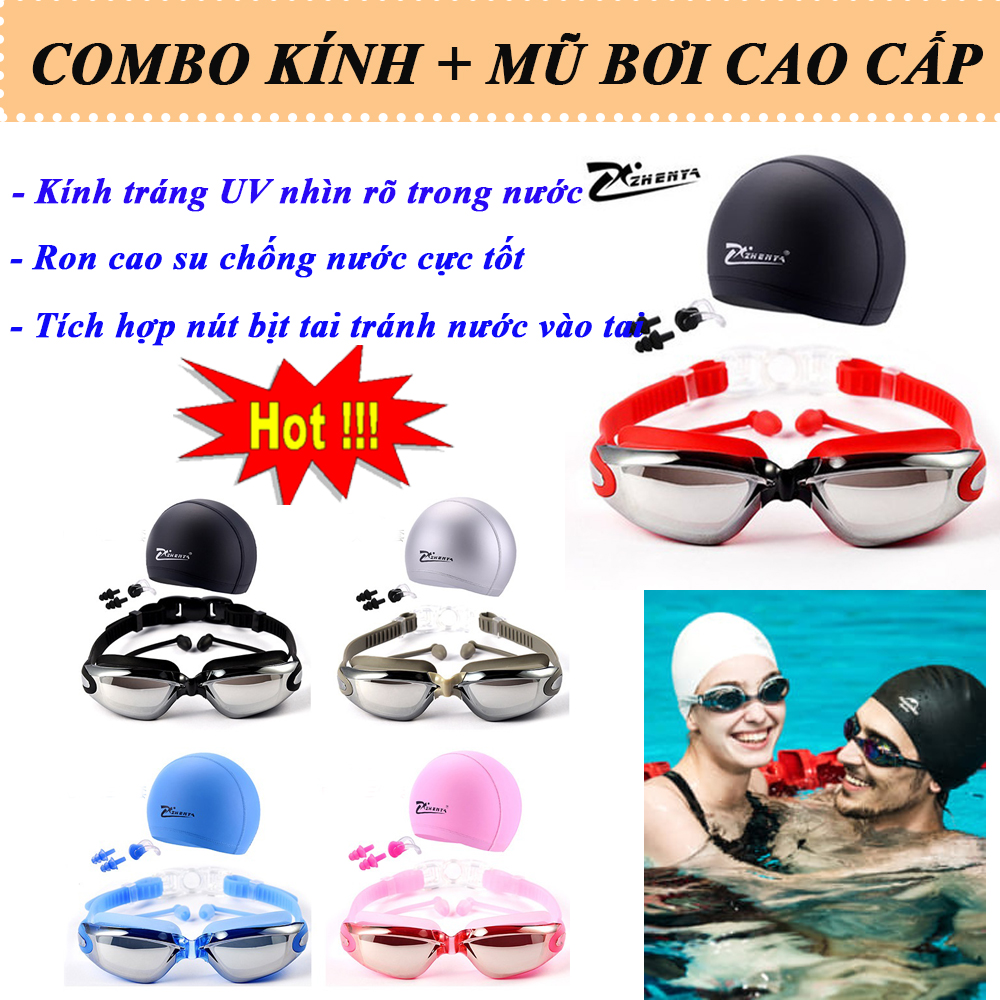 Combo Kính Mũ Bơi Cao Cấp, Kính Bơi Người Lớn, Trẻ Em. Thiết Kế Mới Thông Minh, Kiểu Dáng Hiện Đại,Tráng Gương Chống Tia UV, Chống Mờ Chống Nước, Thoải Mái Bơi Lội, Giá Rẻ Bất Ngờ!!!